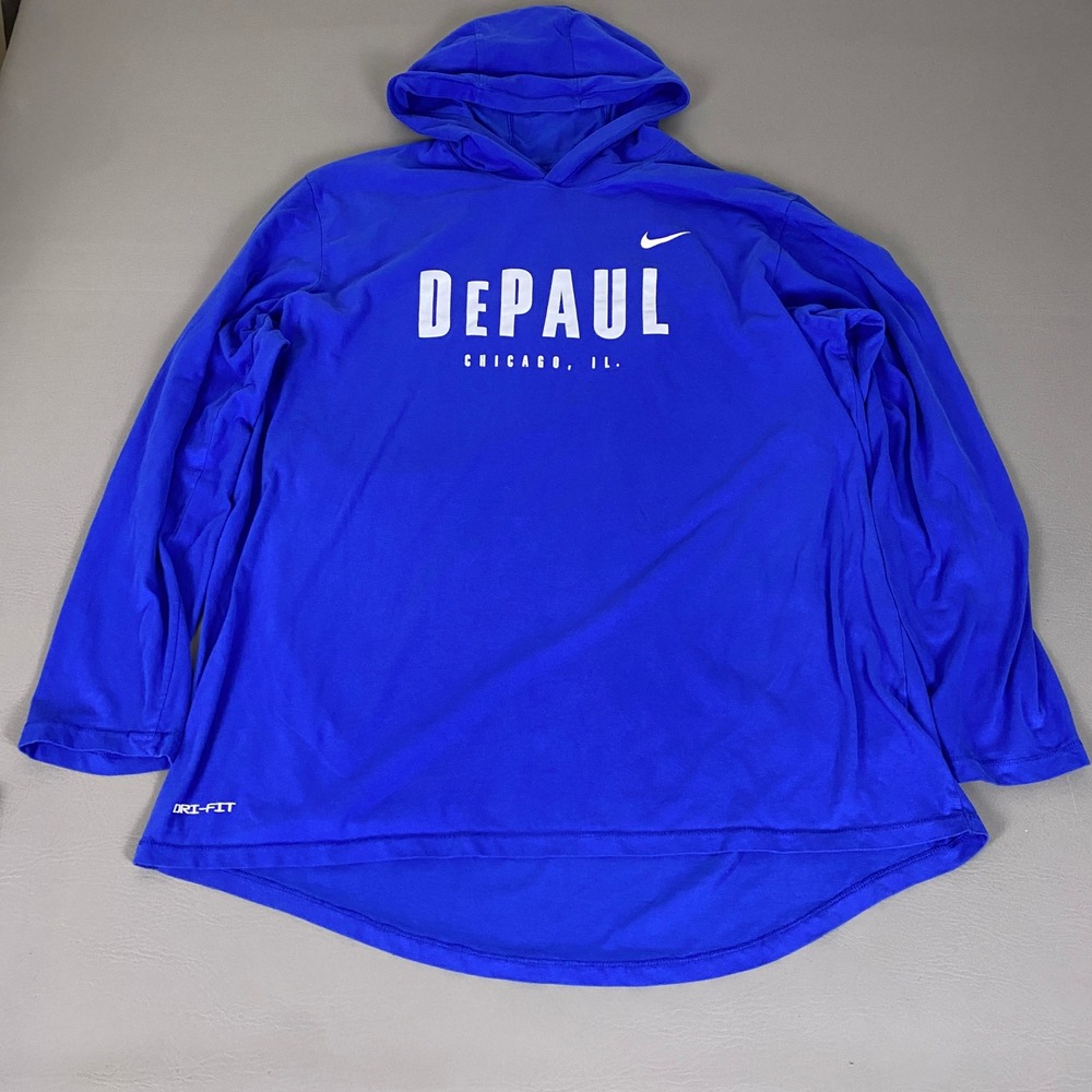 DePaul Blue Demons Sweater Hoodie Mens XXL Nike Dri-FIT Long Sleeve Blue Chicago